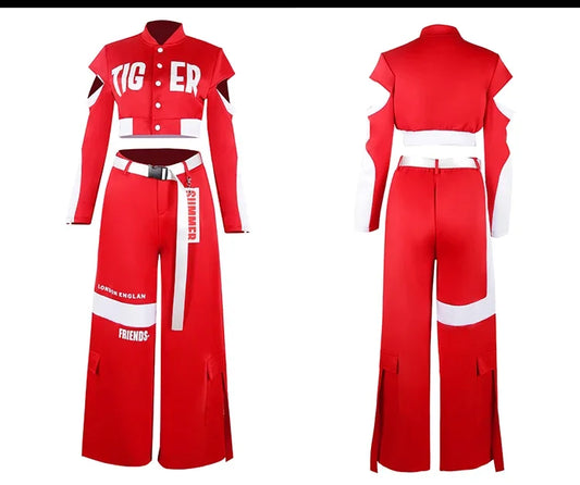 Drag Queen DJ Clothing Stage Wear Nightclub Gogo Dance Costume Women Kpop Jazz Dance Performance Clothes Red Hip Hop Suit