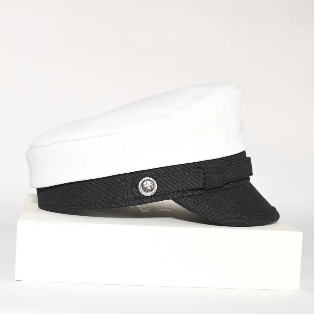 2025 New Navy Peaked Sailor Cap Men Women Summer Beret Hat Male Canvas Grey Eagle Belt Locomotive German Captain Casque