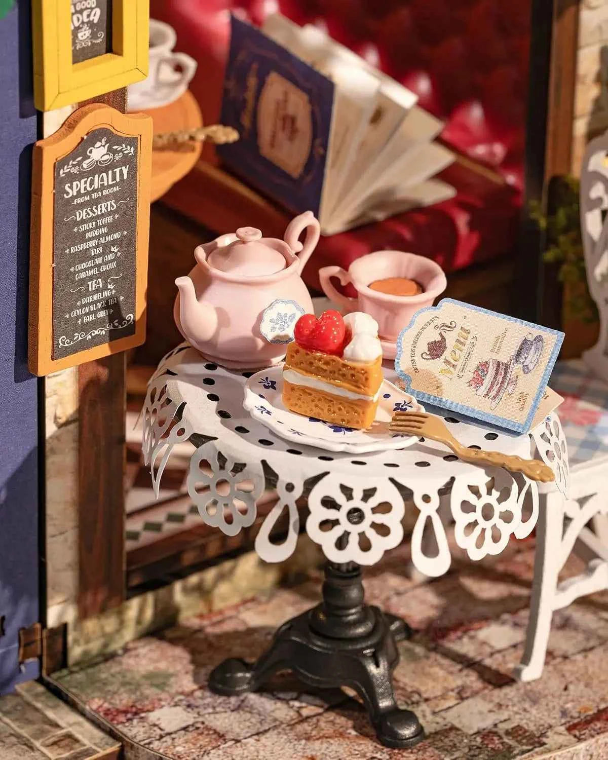 Robotime Rolife DIY Miniature Dollhouse Kit Leisure Time Tea RoomCrafts Hobbies Amazing Gift for Women Children DG171