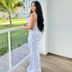 Hugcitar Women Floral Spaghetti Strap Bodycon Maxi Dress