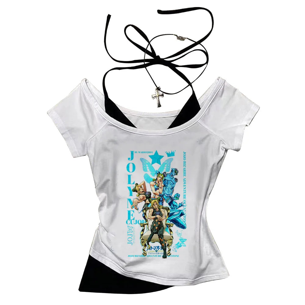 Jojo Bizarre Adventure crop top Aesthetic babydoll Streetwear shoujo girl style Fairy vintage  cropped harajuku woman t-shirt
