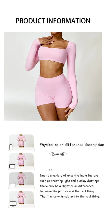 2PCS Yoga Suit Sports Set Women Quick-Drying Gym Set Women Tracksuit Running Workout Long Sleeve Sports Shirt Yoga Clothing SS69