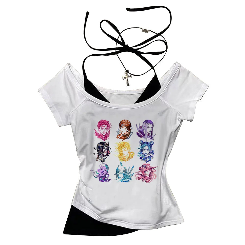 Jojo Bizarre Adventure crop top Aesthetic babydoll Streetwear shoujo girl style Fairy vintage  cropped harajuku woman t-shirt
