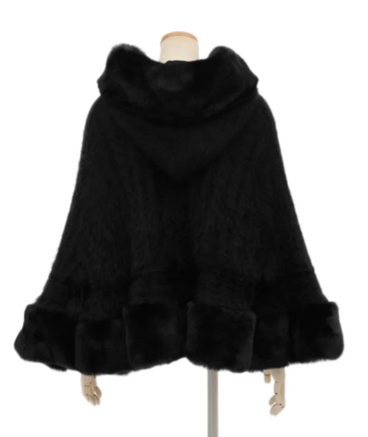 Godivana Lolita Style Faux Rabbit Fur Cape Coat with Bow & Rhinestones - White