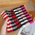Gothic Striped Knitted Fingerless Arm Sleeves Black White Striped Winter Long Arm Warmers Girls Harajuku Y2K Wrist Gloves