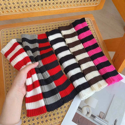 Gothic Striped Knitted Fingerless Arm Sleeves Black White Striped Winter Long Arm Warmers Girls Harajuku Y2K Wrist Gloves