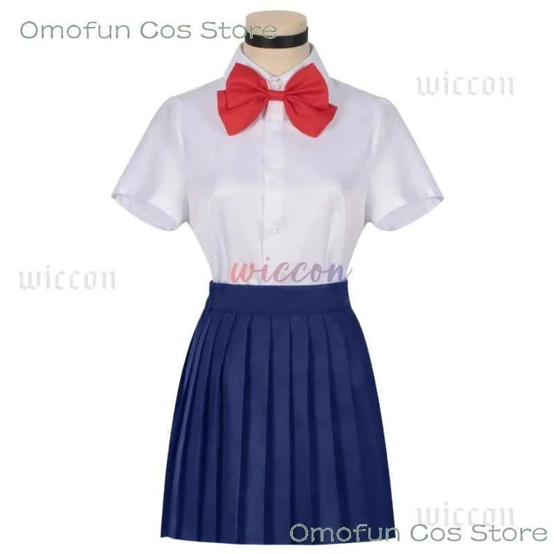 Momo Ayase Cosplay Costume Wig Anime Dandadan School JK Uniform Earrings Pink Sweater Skirt Halloween Party Women