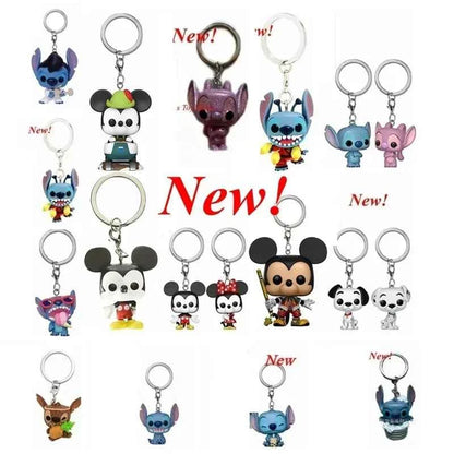 New 22 Styles Funko Pocket pop Keychains Mickey Mouse Minnie Donald Duck Stitch Angel Elvis TIKI Lilo Scrump Vinyl Figure Toys