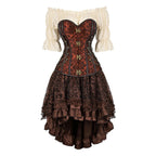 Brown Pirate Dress Plus Size Faxu Leather Steampunk Corset Dress with Shoulder Off Blouse Cosplay Pirate Costume for Women SS69