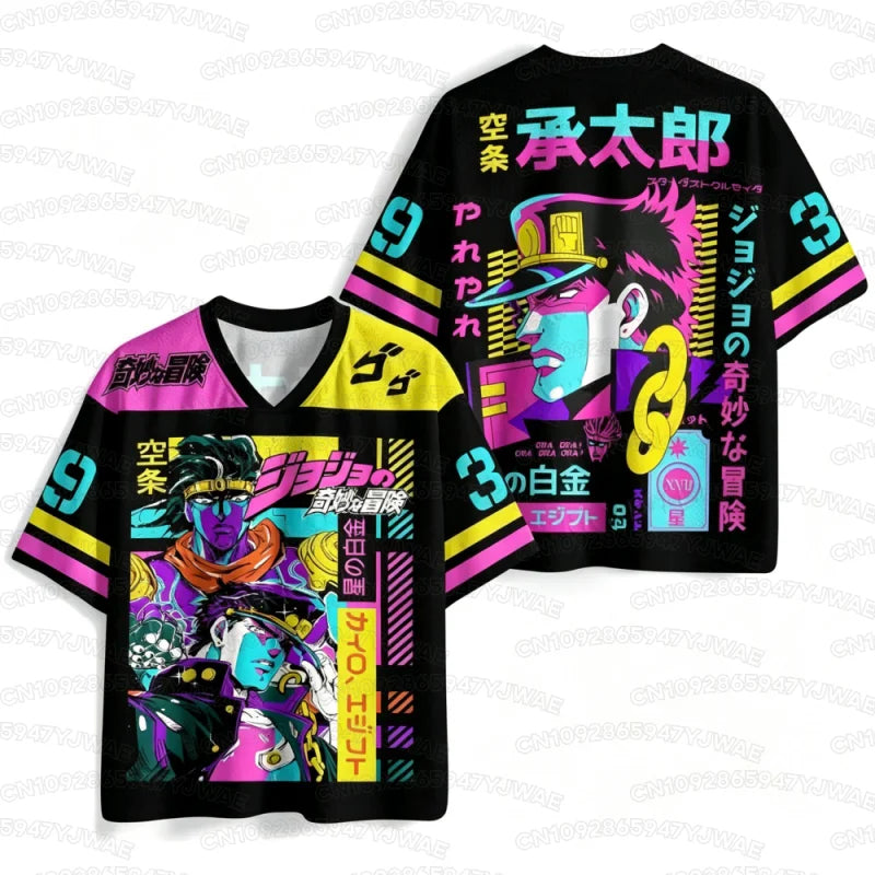 2026 Men's Women's Popular Anime JOJO Jotaro Kujo Street V-neck Jersey Harajuku Printed Breathable Sports Short T-shirt Tops