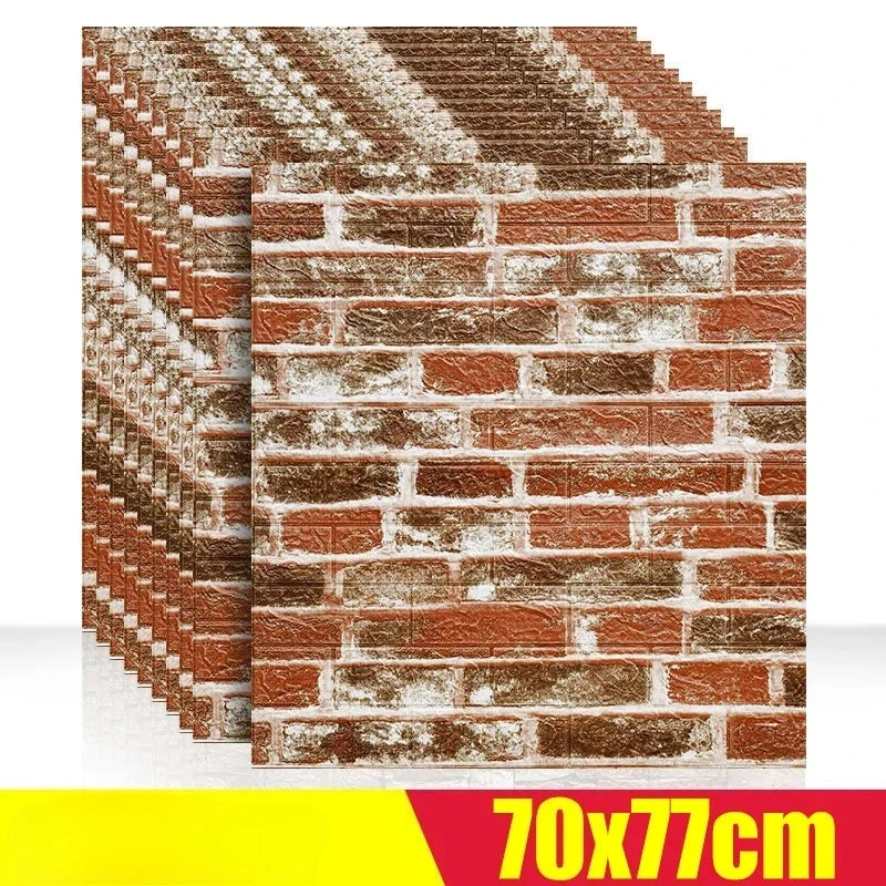 3D Foam Brick Wall Stickers, Waterproof Peel & Stick Panels 70x77cm