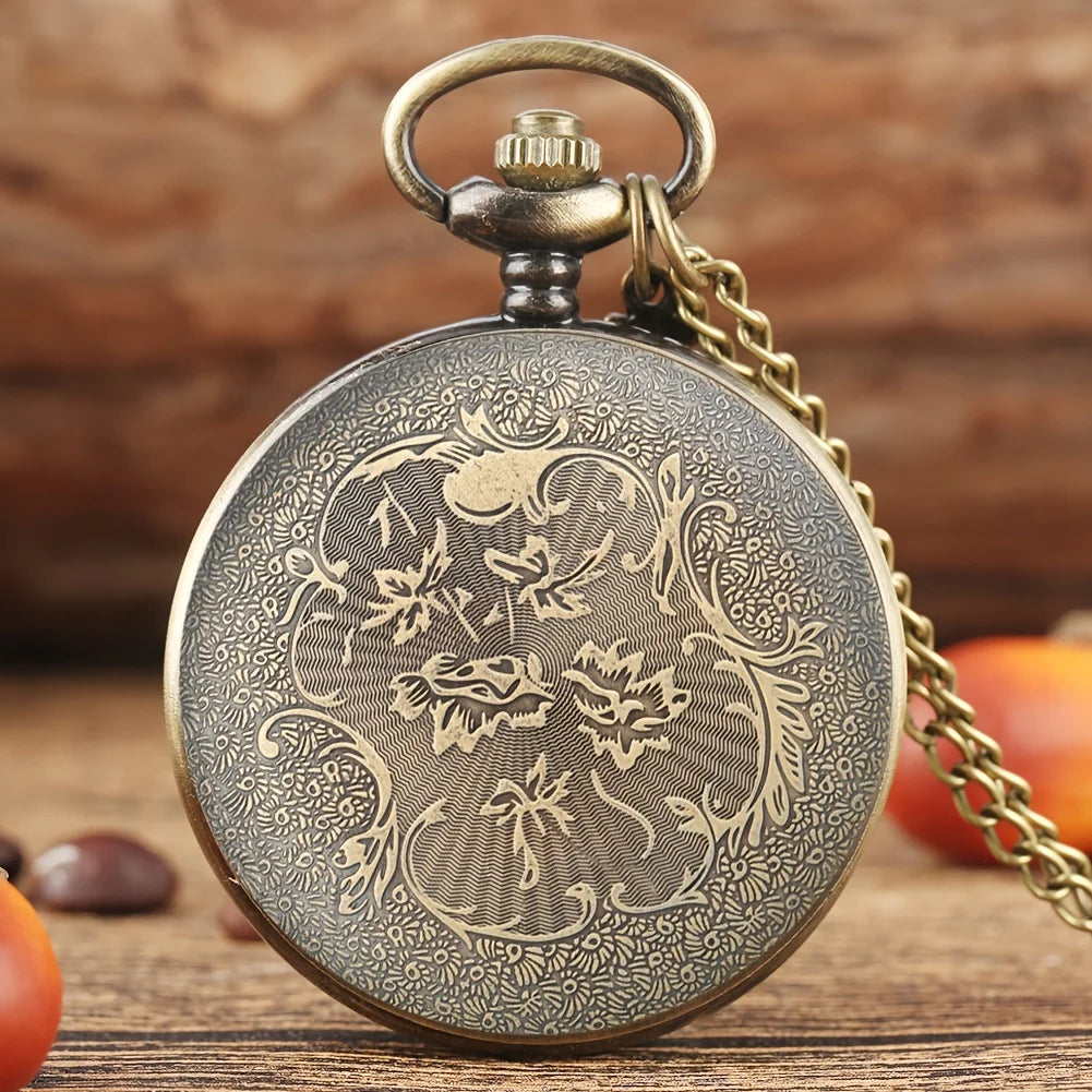 1pc Vintage Bronze Butterfly Flower Chain Pendant Pocket Watch SS69
