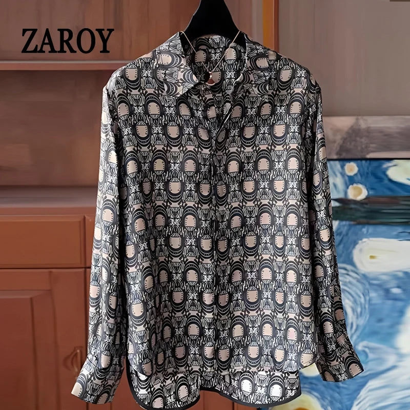 Camisas Newest Exclusive Women Luxury Shirt Long Sleeve Lapel Satin Shirt Old Money Print Brand Design Shirt OL Blouse руба