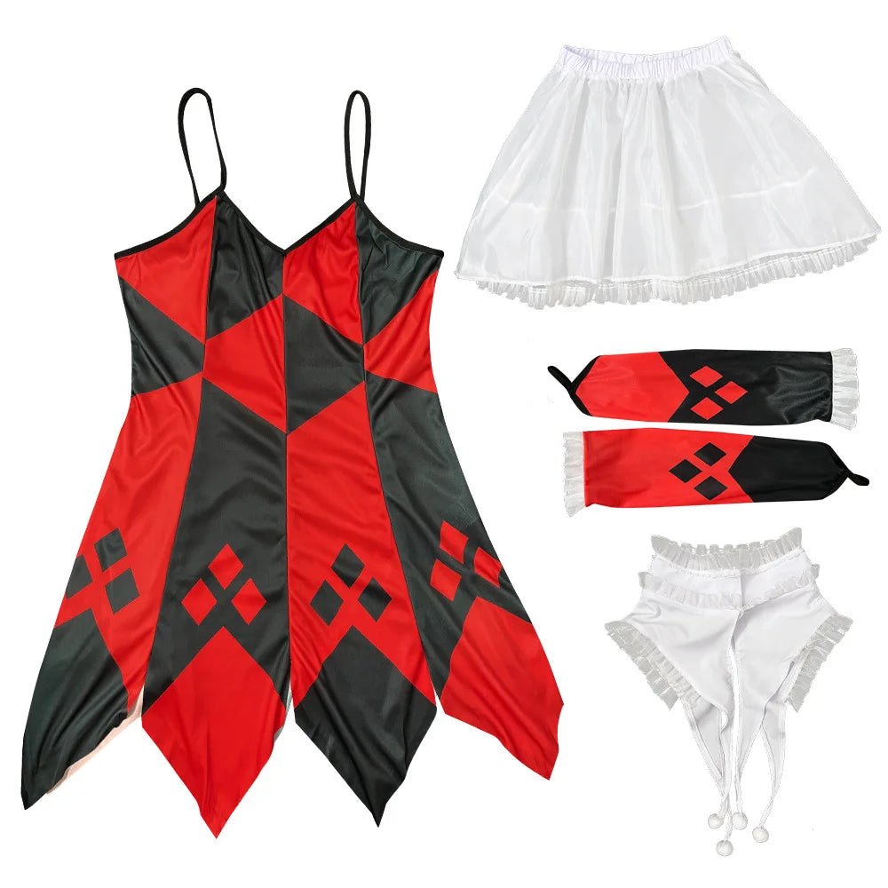 Women's Red & White Checkered Clown Costume for Halloween