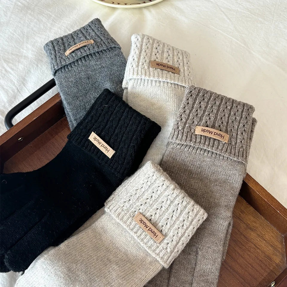 Korean Style High-Quality Women's Knitted Gloves Touch Screen Fingerless Washable Full Finger Gloves