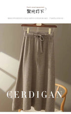 Autumn And Winter100% Pure Wool Skirt Women's Long Pocket Small A Skirt High Waist Slim Cashmere Knit A-Line Skirt
