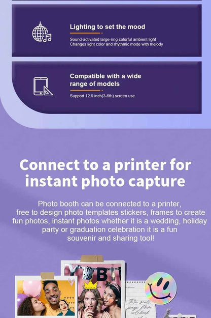 Photo Booth Machines Wedding For iPad 10.5'' 11'' 12.9'' 13'' 12.3'' ipad Photobooth with 2 Panels 9.7 Selfie Photo Booth