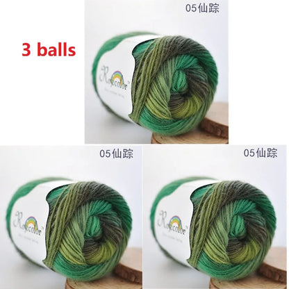 100% Wool Yarn Rainbow Color for Hand Knitting Crochet Plush Thickness Lanas Thread DIY Soft Scarf Shawl Sweater Free Shipping