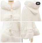 Godivana Faux Rabbit Fur Cape Coat with Rhinestone Bow