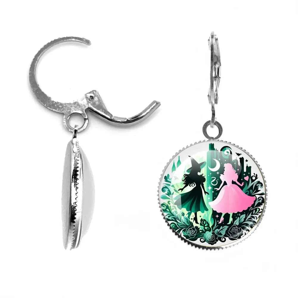 The Movie Wicked Elphaba&Linda Cosplay 20MM Glass Cabochon Earrings Jewelry Accessories Earring Jewelry Gift for Couple