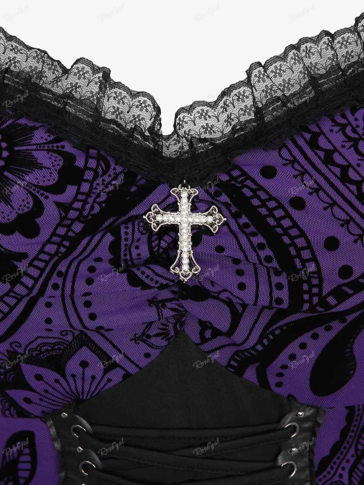 ROSEGAL Plus Size Cold Shoulder Dress 2026 Women's Spring Summer Purple Dresses Lace Up Ruched Cross Floral Flocking Vestidos