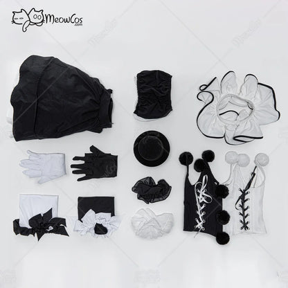 MEOWCOS Women's Gothic Halloween Costume Set, Black and White Corset Outfit