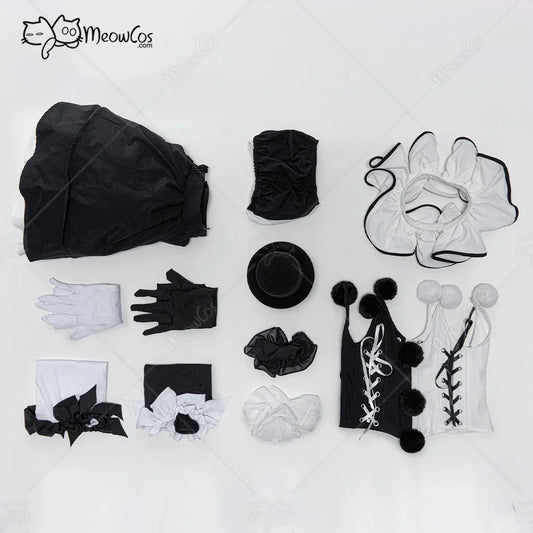 MEOWCOS Women's Gothic Halloween Costume Set, Black and White Corset Outfit