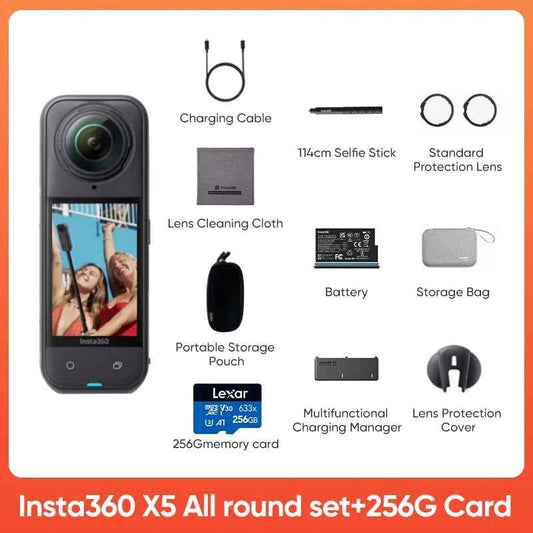 Insta360 X5 15m Waterproof Now arrival 72MP 360° Video X5 Action Camera New Wind Guard 185 mins Run Time Newest