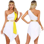 Womens Ancient Greek Princess Dress Goddesses Toga Costume for Halloween Carnival Party Deity Queen Cosplay Chiffon Robe Gown