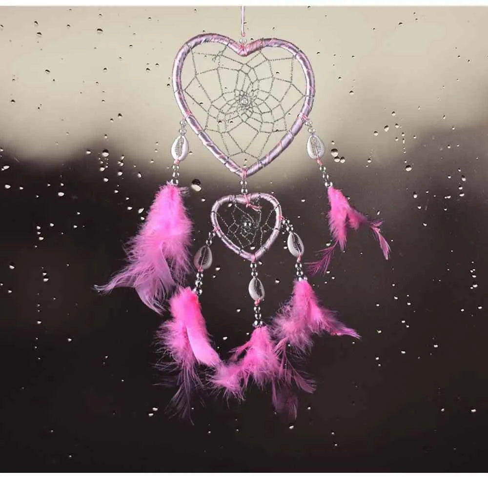 Indian Pink Purple Feather Dreamcatcher Love Wall Hanging Room Decor Handmade Aesthetic Retro Dream Catcher Wind Chime Ornament