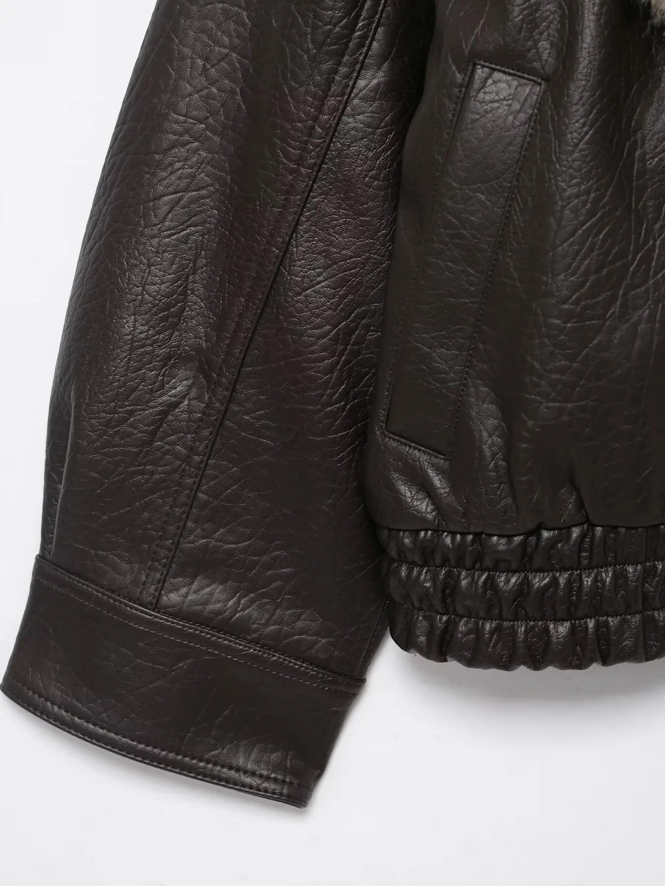 TFMLN Women's Faux Leather Jacket with Detachable Fur Collar