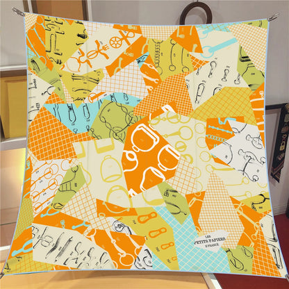 90cm Classic Checkered Horse Brand Square Scarf Women Twill Silk Scarf Shawl Hijab Luxury Bandana Foulard Neckerchief Head Scarf SS69 12.69 2390-21-24