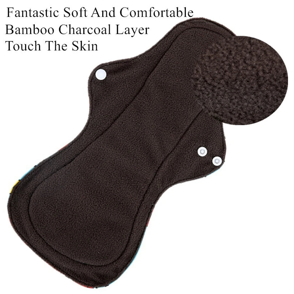 5PCS Reusable Menstrual Pads Heavy Flow Women Menstrual Period Washable Sanitary Napkin Organic Bamboo Charcoal Cloth Pad