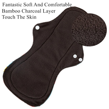 5PCS Reusable Menstrual Pads Heavy Flow Women Menstrual Period Washable Sanitary Napkin Organic Bamboo Charcoal Cloth Pad