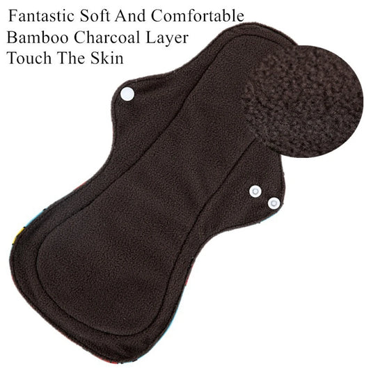 5PCS Reusable Menstrual Pads Heavy Flow Women Menstrual Period Washable Sanitary Napkin Organic Bamboo Charcoal Cloth Pad