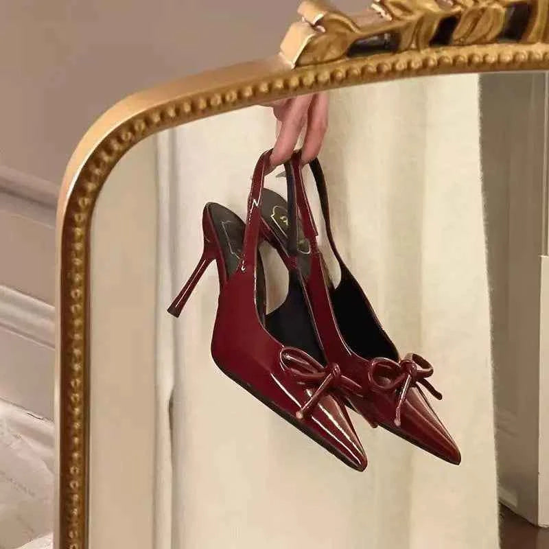 2025 New Butterfly Knot Fashionable Pointed Toe Hollow Back Women's Sandals High Heels Korean Style Spring Autumn Elegant Lad...