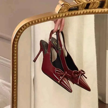 2025 New Butterfly Knot Fashionable Pointed Toe Hollow Back Women's Sandals High Heels Korean Style Spring Autumn Elegant Lad...