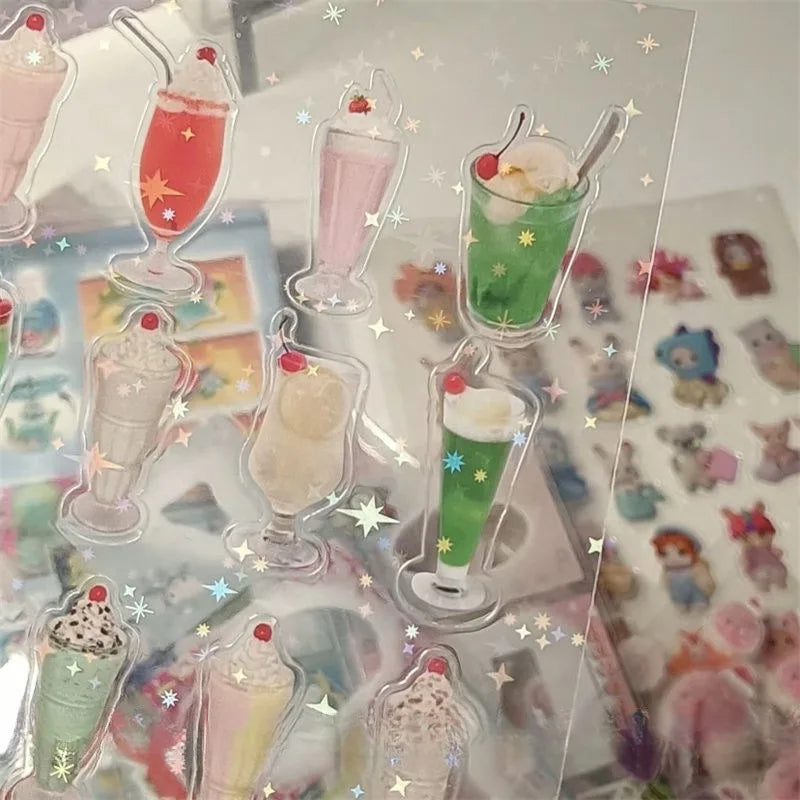 5Pcs Random Japanese Retro Showa Style PET Cutting Stickers Cute Cartoon Shiny Film Sticker Scrapbook Journal DIY Material Decal SS69