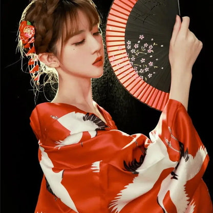 Fashion National Trends Women Sexy Kimono Yukata Dress With Obi Novelty Evening Dress Japanese Cosplay Costume Floral One Size