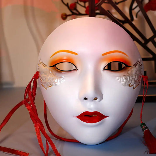 SS69 Ancient Style Full Face Mask, White Retro Hanfu Costume Prop for Adults