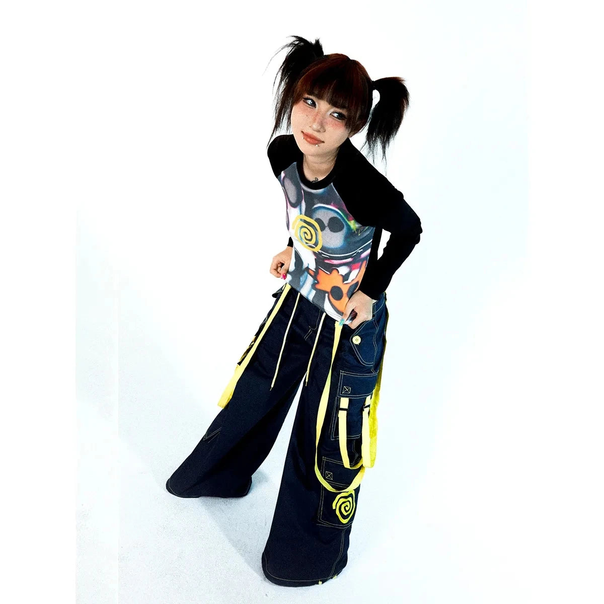 Women Vortex Skull Print Long Sleeve Raglan Stitch Backing T-Shirt Tops Fairy Grunge Graphic Vintage Y2k Slim Long Sleeve Top SS69