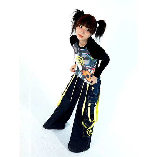 Women Vortex Skull Print Long Sleeve Raglan Stitch Backing T-Shirt Tops Fairy Grunge Graphic Vintage Y2k Slim Long Sleeve Top SS69