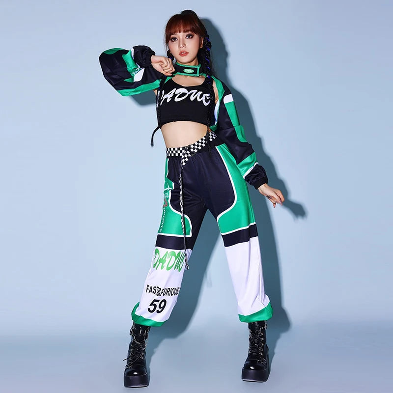 Green K-POP Jazz Dance Costume Set for Women