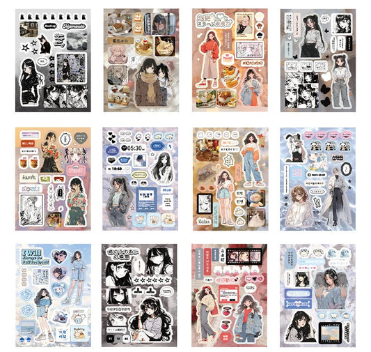 45pcs Japanese Retro Early Style Manga Cut Film Sticker Book Kawaii Girl Scrapbook Journal DIY Deco Cute Showa Phone Case Decals SS69