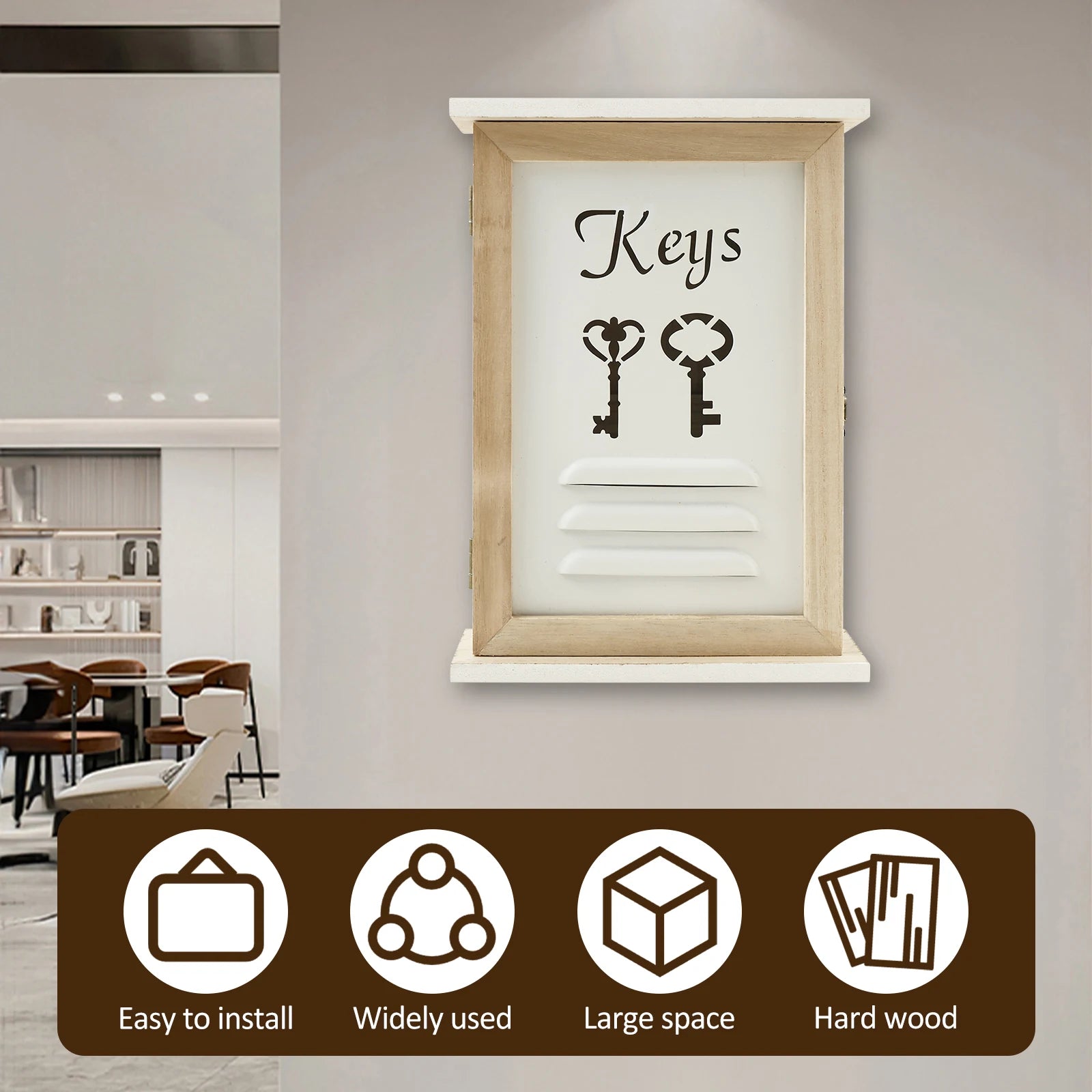 Wooden Wall Key Holder Cabinet with 6 Hooks
