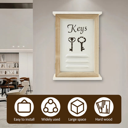 Wooden Wall Key Holder Cabinet with 6 Hooks for Entryway Storage Box