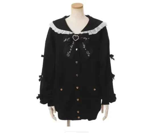 Mine Series Japanese Embroidery Bow Sail Collar Black Long Sweatshirt Coat Women Hoodie Lolita Sweet Girls Pink Hoodies Jacket