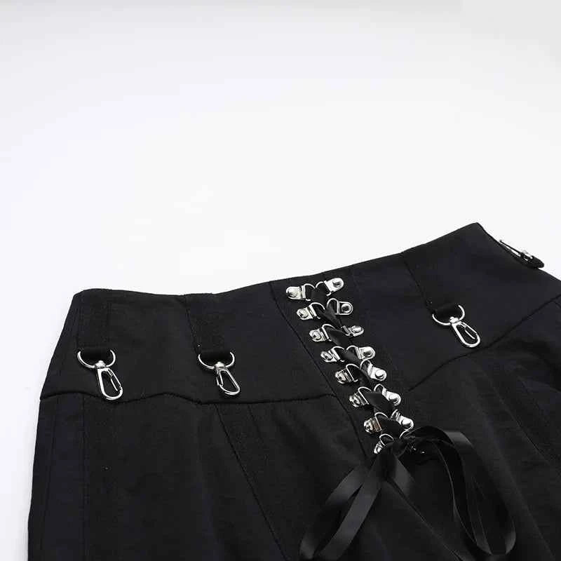 Goth Streetwear Gothic Skirt Women Harajuku Emo Alternative Grunge High Waist Bandage A-line Skirts Y2k E-girl Indie Clothes