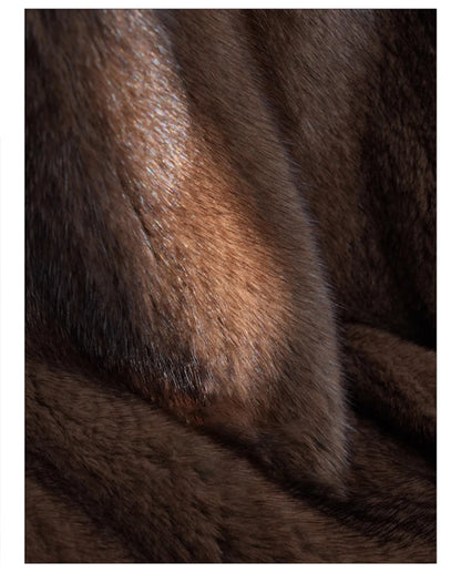 Lautaro Winter Long Brown Thick Warm Soft Faux Mink Fur Coat Women Puff Sleeve Elegant Luxury Chic Fluffy Furry Overcoat 2023