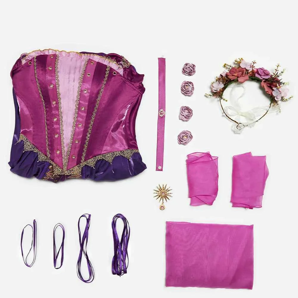 Miccostumes Women Medieval Princess Cosplay Dress with Flower Headpiece